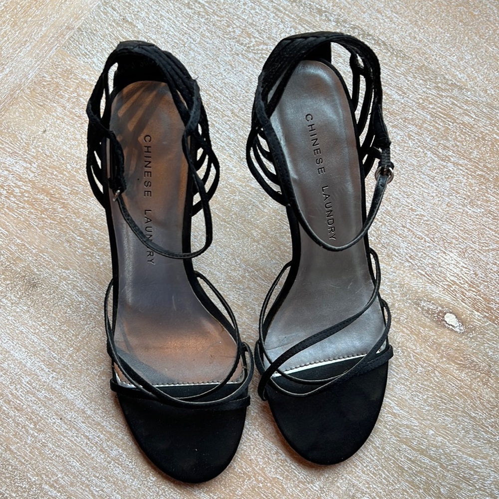 Strappy, black Chinese laundry heels. Size 8.